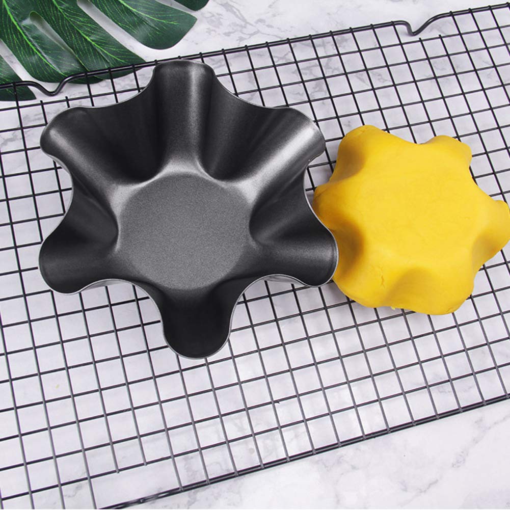Abgream Tortilla Pan Set - 6 Pack Carbon Steel Non-Stick Taco Salad Bowl Tortilla Shell Maker Black Baking Pans With A Silicone